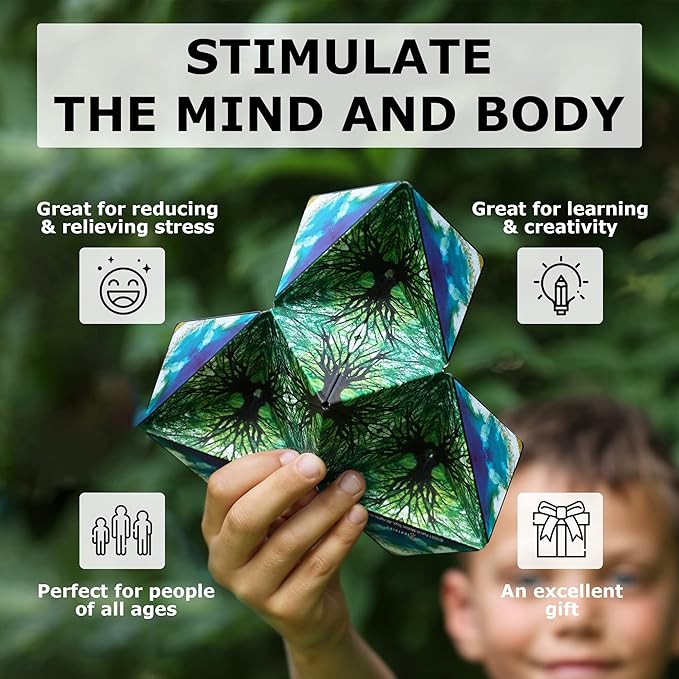SHASHIBO Shape Shifting Box - Award-Winning Fidget Toy w/ 36 Rare Earth Magnets - Fidget Cube Transforms Into Over 70 Shapes, Sensory Toy Gift for Kids, Teens, and Adults (Undersea)