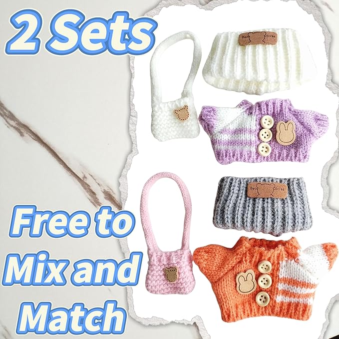 15cm & 17cm Doll Clothes Outfits Set - Premium Dress Up Bundle with Exquisite Accessories | Soft Fabric Fashion Doll Costume for 15-17cm Dolls (2set Purple+Orange)