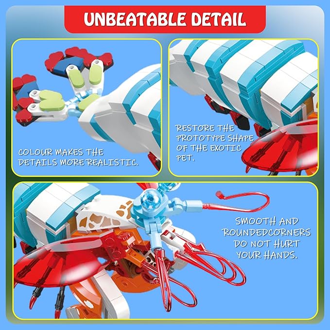 429PCS Micro Brick Ocean Animal Mantis Shrimp Toys Building Sets,Animals Botanical Collection Blocks Model for Adult Toys,Home Decor and Office Art Creative Gift,for Teens Ages 6+ Kids