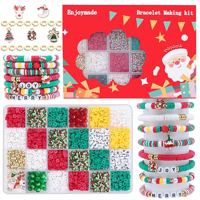 Ytuaebni Christmas Clay Beads Bracelet Making kit，2550 Christmas Charms Friendship Bracelet Necklace Earring for Necklace Jewelry Making Kit DIY Crafts Gift Supplies