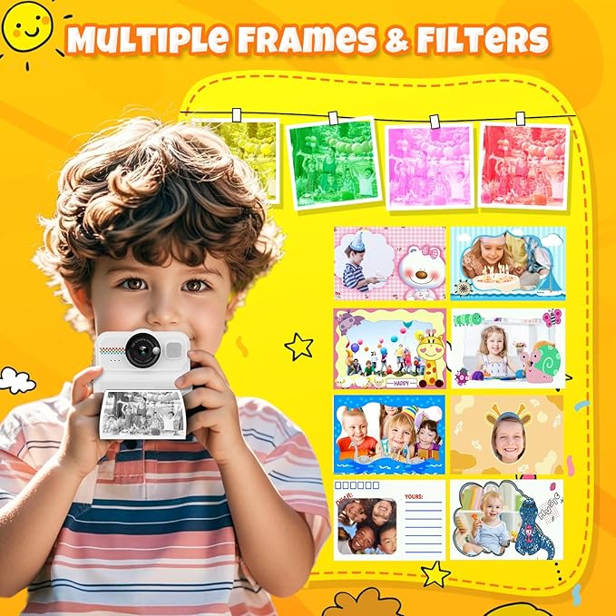 Kids Instant Print Camera, 1080P HD Kids Camera Instant Print with 3 Rolls Print Paper & 32GB Card, Ideal Kids Toys Gifts for Boys & Girls Age 3-14 (Black)