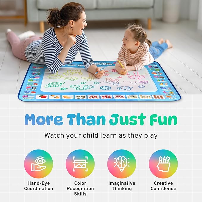 Water Doodle Mat | Mess Free Painting for Toddlers | Doodle Pad for Kids Ages 3-12 | Toddler Drawing Pad with Fillable Pens & Booklet | Fun and Interactive Water Mat for Girls & Boys | Sagemax