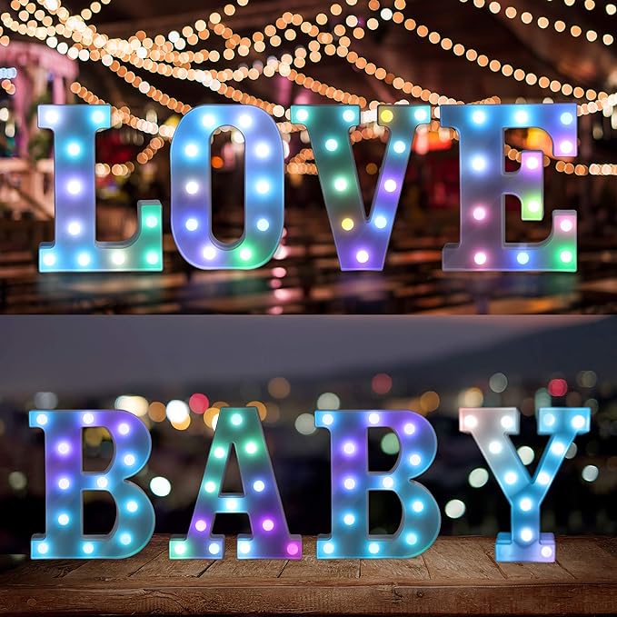 Foaky Colorful LED Letter Lights with Remote,Marquee Light Up Letters Sign for Night Light Wedding/Birthday Party Battery Powered Christmas Lamp Home Bar Decoration(U)