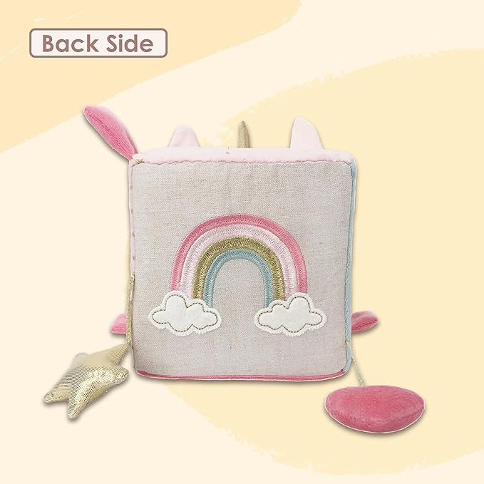MON AMI Unicorn Activity Cube for Toddlers – 5.5x5.5x5.5”, Montessori Toys for Babies & Toddlers, Sensory Interactive Learning Toys