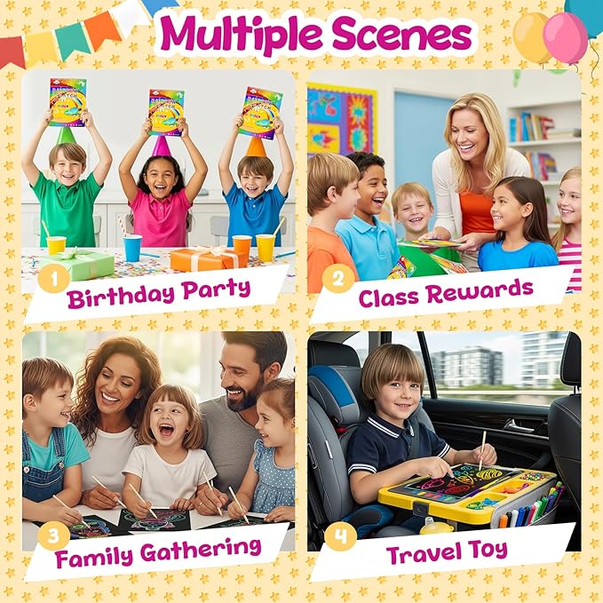 Decojoy Party Favors for Kids 4-8, Scratch Art Birthday Return Gifts, Bulk Rainbow Scratch Paper Notebook 24 Sets Supplies, Cool Craft Kit Goodie Bags Stuffers for Girls Boys School Classroom