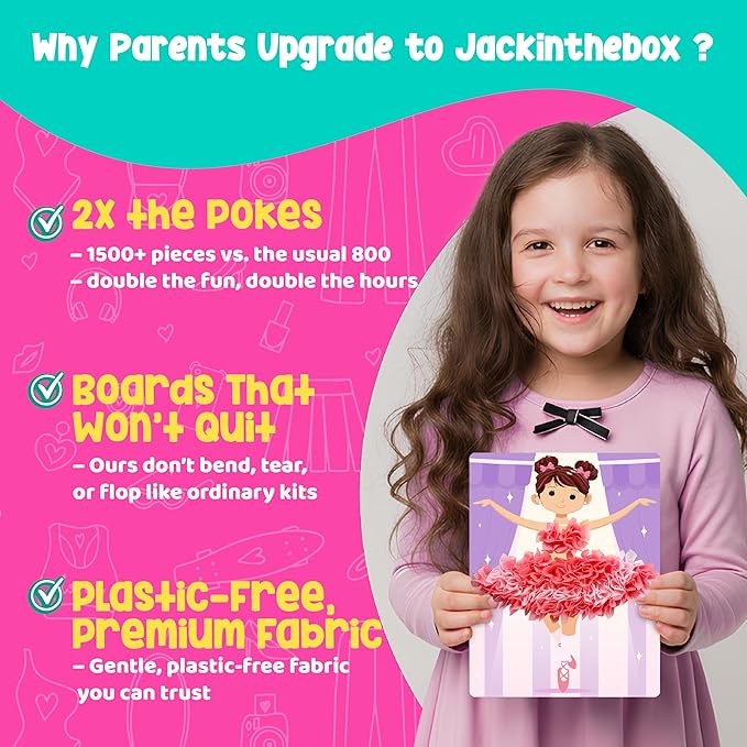 jackinthebox Poke Poke Art for Kids - Fashion Theme, Mess-Free Fabric Art and Craft, Flower Pressing Kits, Gift for Kids, Girl Gifts, Toys for Girls Ages 4 5 6 7 8