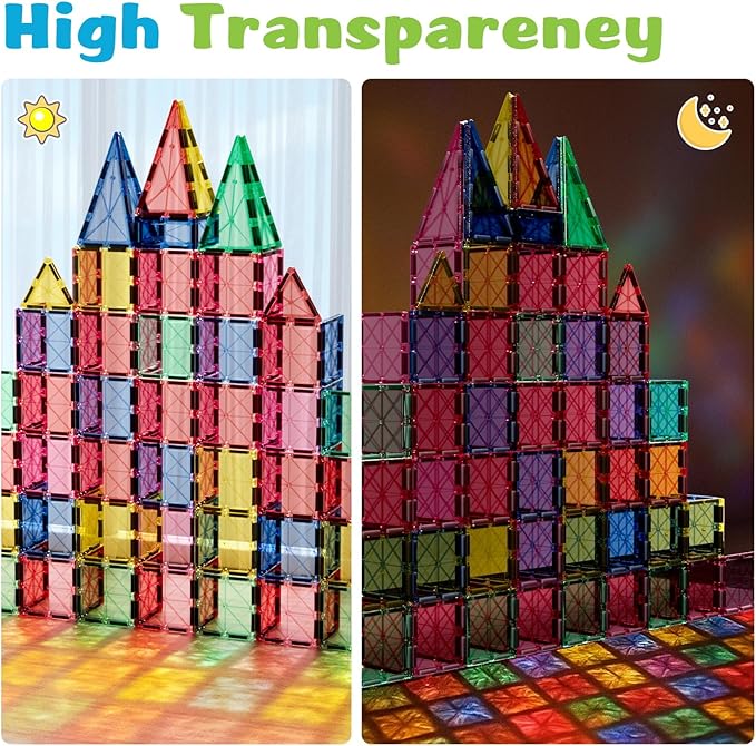 Mini Magnetic Tiles for Kids Ages 3-8, Travel Magnetic Building Blocks with Metal Storage Box, STEM Educational Toys, Montessori Sensory Learning Toys for Toddlers, Boys & Girls Gift