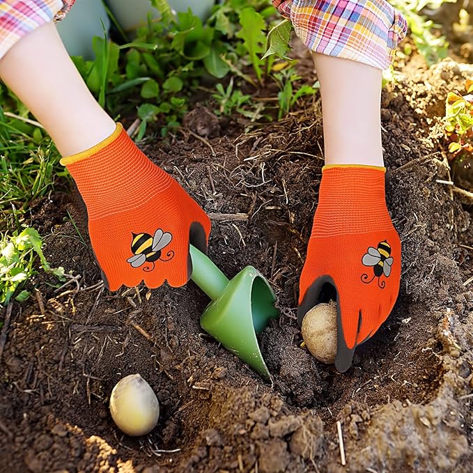 6 Pairs Kids Gardening Gloves Yard Work Gloves Children Soft Safety Rubber Coated Gloves for Toddlers Youth Girls Boys Children (Small (Age 3-5))