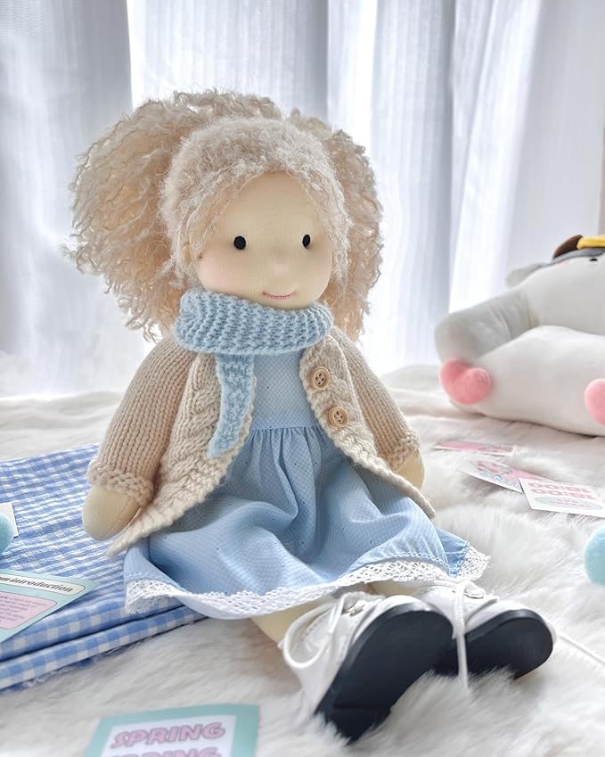 BlissfulPixie Handmade Waldorf Doll- Florke 12", Soft Girl Rag Doll with Cute Stuffed Plush, Ideal First Doll for Babies & Toddlers