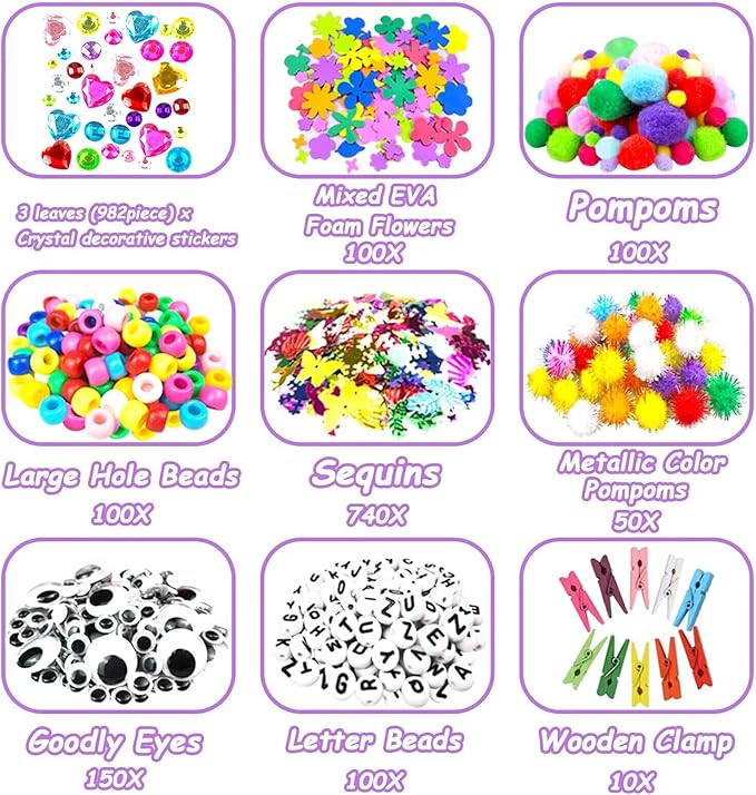 VLUSSO 3000Pcs DIY Arts and Crafts Supplies Kit for Kids - Kids Craft Kits Art Supplies Material Set with Pipe Cleaner All in 1 Crafts Activity Gifts Toys for Girls Boys Age 4-6, 6-8, 8-12 Years