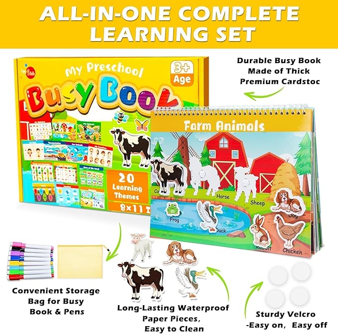 Montessori Busy Book for Toddlers Ages 1-3, My Preschool Learning Activities Book, Montessori Educational Toy for Kids 3 Years Old Homeschool Birthday Christmas Travel Gifts