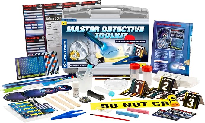 Thames & Kosmos Master Detective Toolkit | Forensic Science Experiment Kit | Fingerprints, Footprints, Tire Tracks | 32-Page, Full-Color Experiment Story Book | Parents' Choice Gold Award Winner