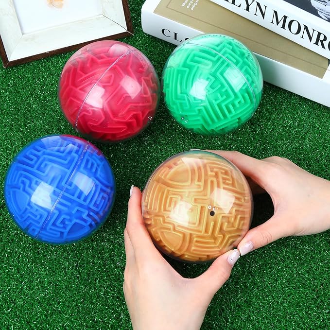 Sumind 4 Pcs 3D Puzzle Maze Ball Magic Brain Teasers Games Memory Sequential Gravity Maze Cube Ball Sphere Educational Puzzle Toys for Adult Hard Challenges(Blue, Green, Rose Red, Gold)