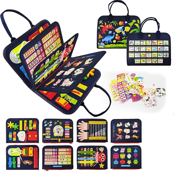 Montessori Busy Board for Boys 3 4 5 Year, Sensory Toys for Toddlers 3-6, Ideal for Travel and Preschool - ABCs, 123s, Shapes, Colors, Animals, Weather, Birthday Gifts