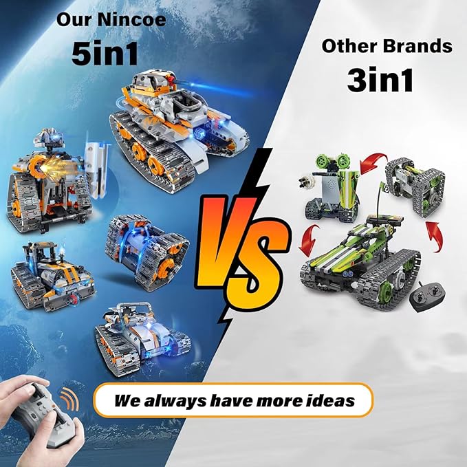 STEM Building Toys for Boys 6-12, 5in1 Remote & APP Controlled Car/Tank/Robot/Tracked Racer STEM Building Kit, 552 Pcs Educational Learning Building Blocks for Kids, RC Car Set for Boy Girls