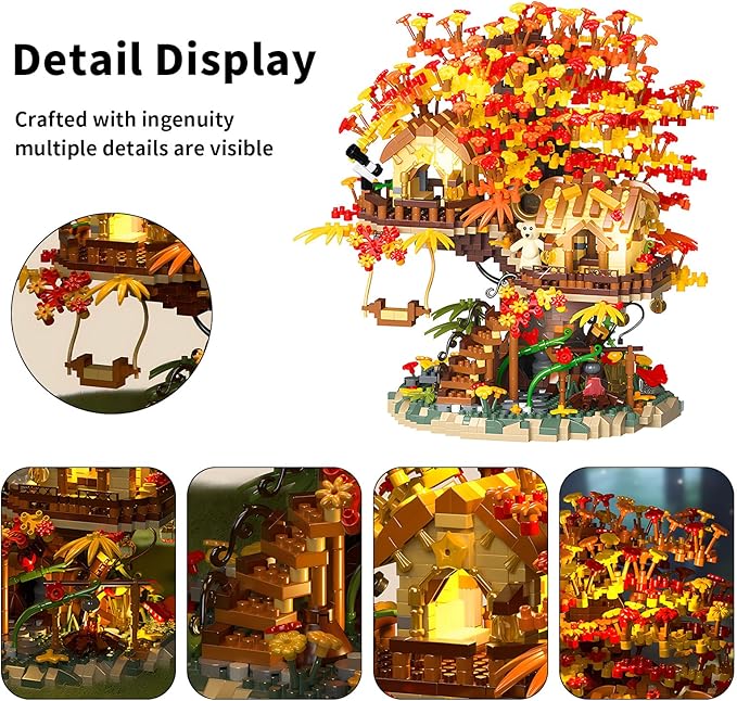 Cherry Blossom Bonsai Tree House Building Blocks Set with Acrylic Display Box, Plants Flowers Treehouse Architecture Micro Mini Block Kits Gift for Adults and Kids（2725 Pieces