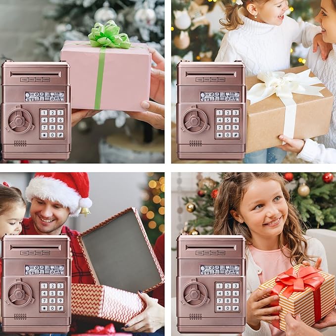 Electronic Piggy Bank with Password Lock & Mini ATM Function - Money Saving Box for Kids, Safe Coin Bank Toy for Ages 3 for Boys & Girls (Rose Gold)