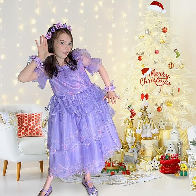 Encanto Dress - Mirabel Dress, Isabella Costume for Girls - Cosplay Dress Up With Glasses & Earrings