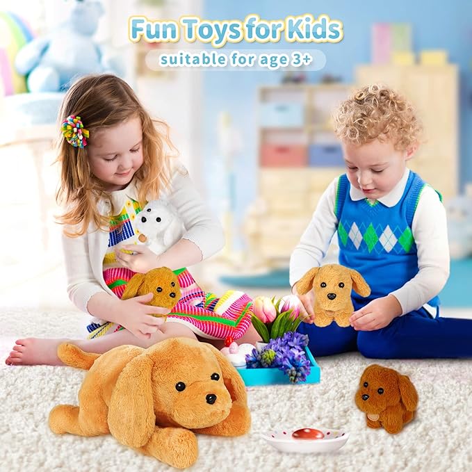 KMUYSL Puppy Stuffed Animals Toys for Ages 0 1 2 3 4 5 6 7 8+ Years Old Kids - Mommy Dog with 4 Baby Puppies in Her Tummy, Idea Xmas Birthday Gifts for Baby, Toddler, Girls, Boys
