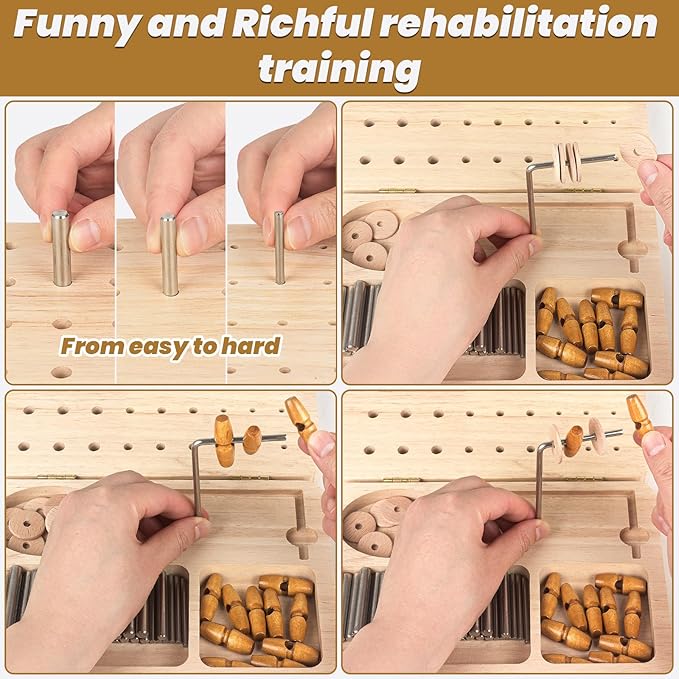 Wooden Pegboard for Finger Dexterity, 36-Hole Hand Therapy Peg Board with Multifunctional Test Kit to Improve Fine Motor Skills and Finger Dexterity