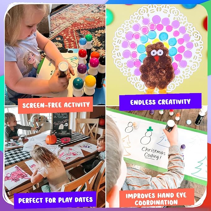Chalkola 16 Washable Dot Markers for Toddlers | w/ 50 Page Coloring Activity Book Kit, Bingo Daubers | Preschool Paint Dot Art Set - Toddler Painting Craft and Art Supplies for Kids Ages 1, 2, 3, 4 5