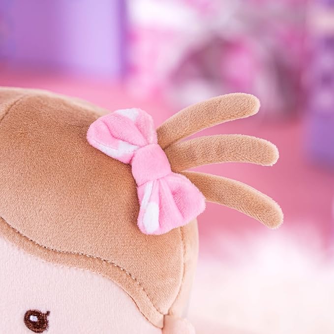 Onetoo Plush Rag Doll Sleeping Cuddle Buddy Doll Soft Baby Doll for Girls First Baby Doll Wear Pink Skirt Dress 14"（Milly Series）