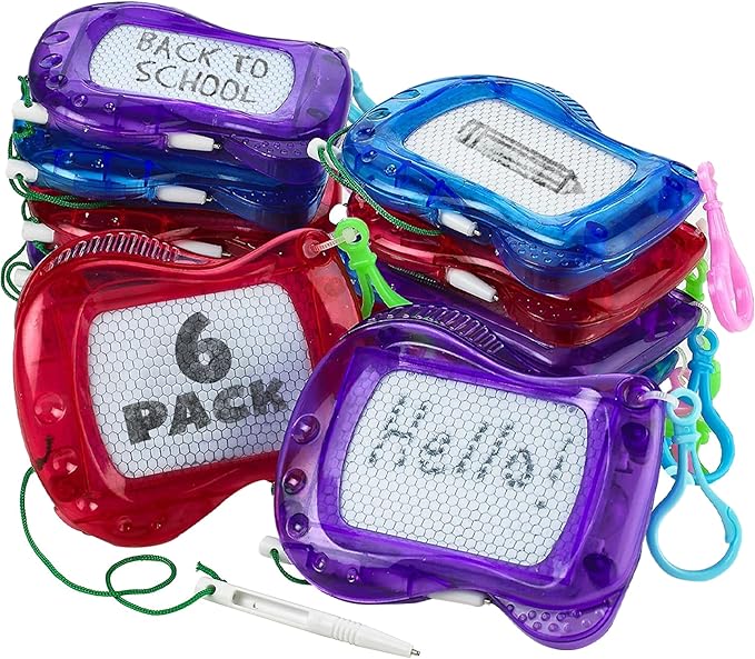 Bedwina Mini Magnetic Drawing Board for Kids - (Pack of 6) Backpack Keychain Clip Drawing Boards, Erasable Doodle Sketch Writing Pad Boys & Girls, Birthday Kids Party Favors