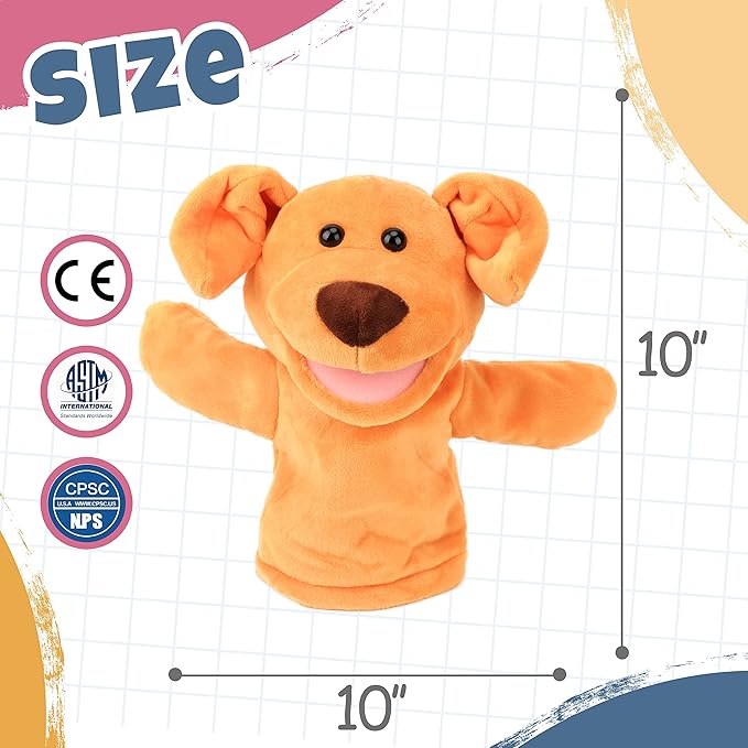 Easfan Puppy Hand Puppet Soft Animal Plush Toy with Movable Mouth Interactive Storytelling Cute Dog Toys Creativity Imagination Christmas Birthday Gifts for Toddlers Kids, Brown