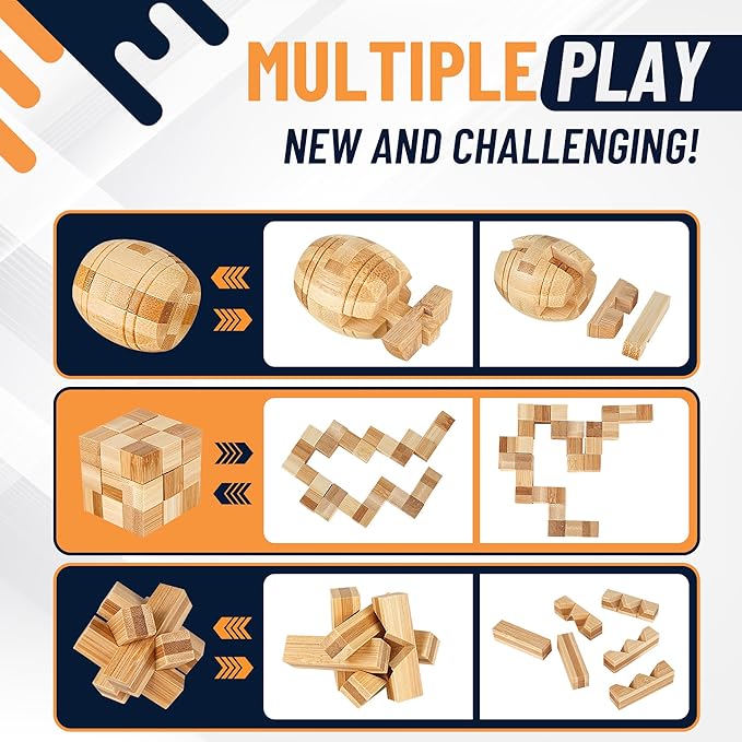 Wooden Brain Teaser Puzzles, 9pcs 3D Brain Teasers for Adults Teens Kids, Logic Mind Puzzle Box Lock Toy Removing Assembling 3D Small Puzzle Gift Set, Small 3D Unique IQ Hand Puzzles