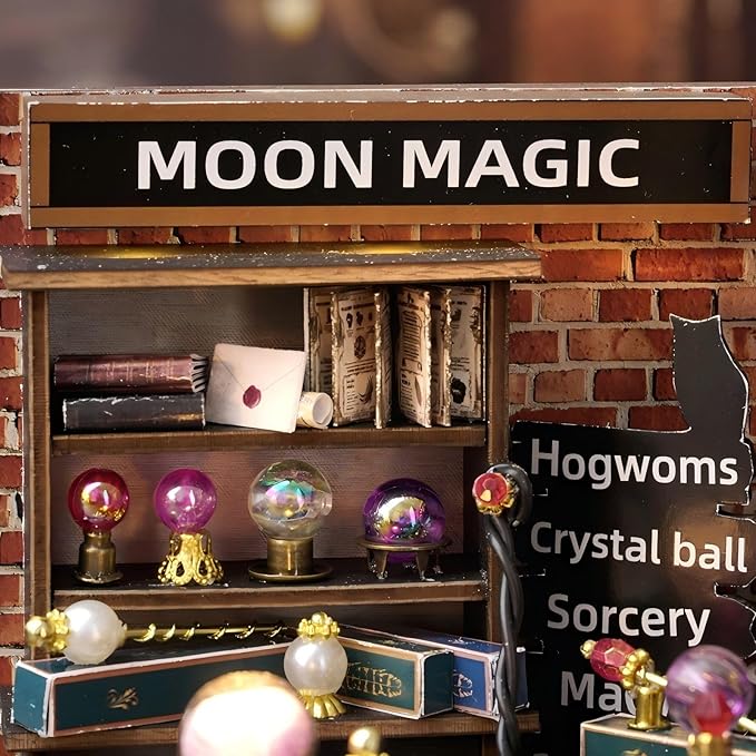 OZJAY DIY Miniature House Kit with Dust Proof Cover, 1:24 Scale Creative Room Mini DIY Wooden Dollhouse Miniature Kit for Adults Teen(Moon Magic)