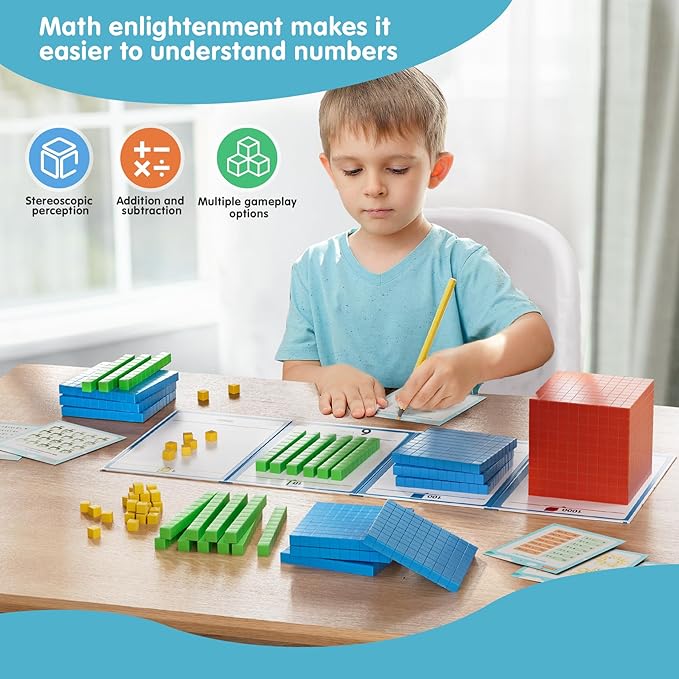 Plastic Base Ten Blocks 143 pcs Place Value Blocks Kindergarten Counting Cubes for Kids Math, Math Manipulatives for Early Counting Math Toy for 1st Grade