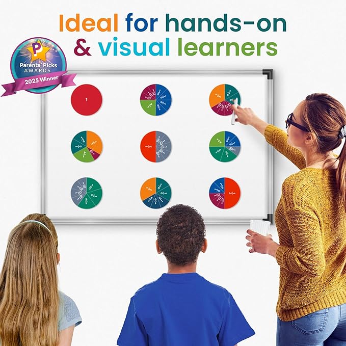 180pcs Magnetic Fraction Tiles & Fraction Circles Manipulatives - Montessori Magnetic Fractions for Kids - 3rd 4th 5th Grade Fraction Manipulatives Class Set - Makes Learning Fractions Fun & Easy