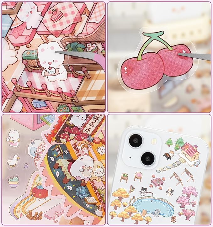 Sticker Book, 6 Sets DIY 3D House Stickers, Fun DIY Stickers Scene Make Your Own Mini House Cute Cartoon Animal Scene Sticker for Kids Adult Sticker Art Relief Stress Pass The Time