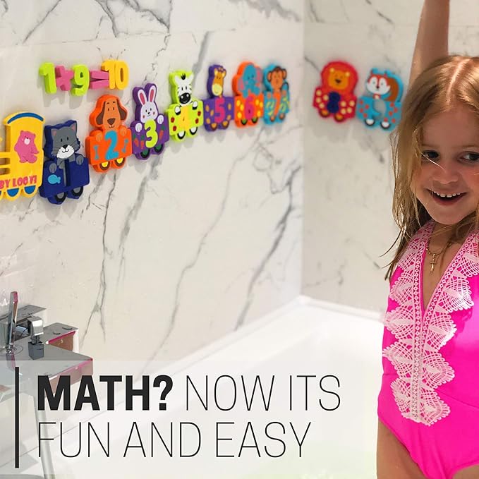 100% Non-Toxic Bathtub Numbers - Fun Bath Foam Toys - Educational Puzzles Floating Bathtub Animals for Kids Girls Boys - Set of 27 pcs - Wet & Stick - Fre. Bath Toy Organizer