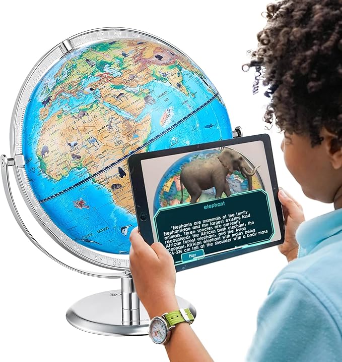 VEVOR Educational World Globe, 10 in/254 mm, Interactive Globe for Kids, with AR Golden APP, 720° Rotation, LED Night Lighting, 197 National Geographic Knowledge, STEM Toy, for Children Ages 4–10