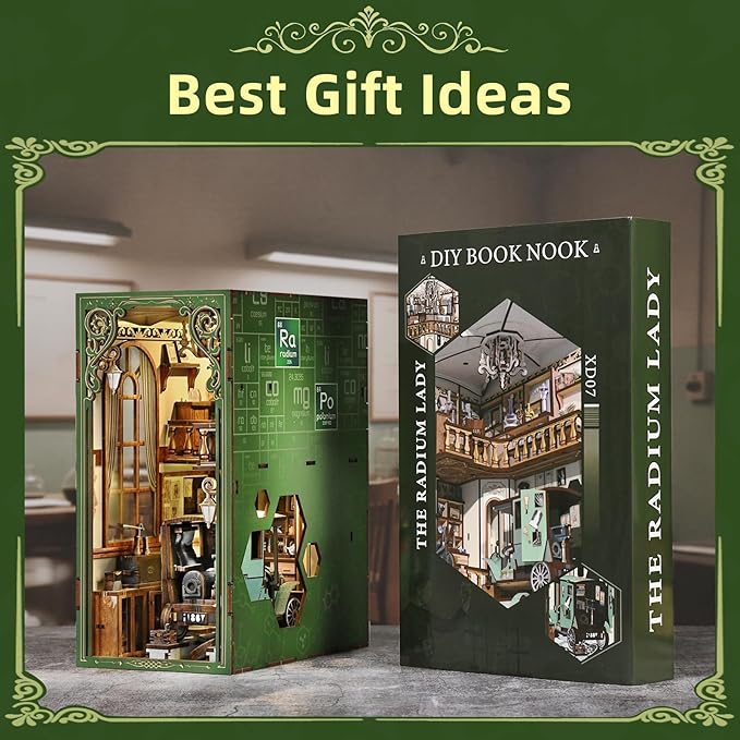 Book Nook Kit, DIY Miniature Dollhouse Book Nook Kit with Dust Cover and LED Light for Teens and Adults-The Radium Lady