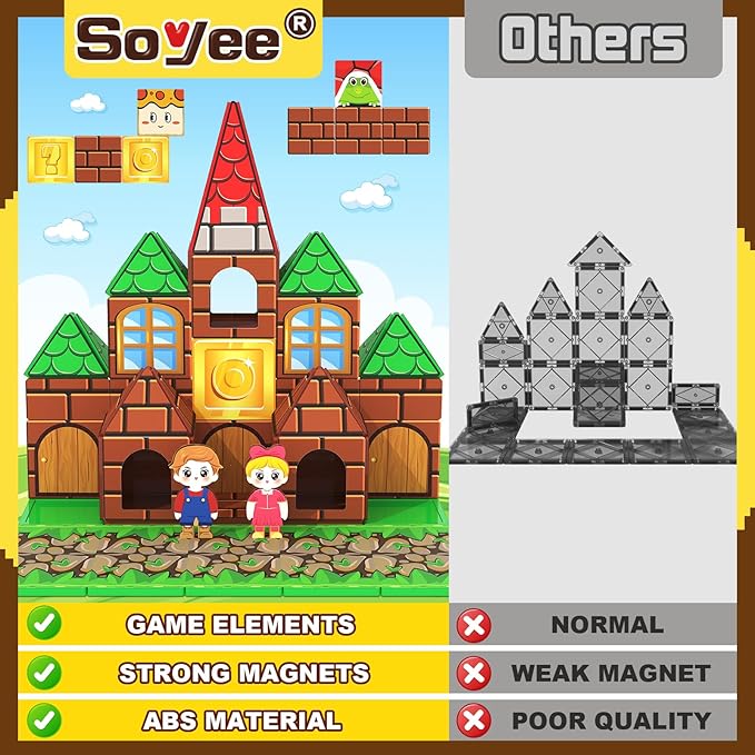 Magnetic Tiles 80PCS Kids Toys Castle Magnetic Building Blocks Construction Magnet Pretend Play Set for Boys & Girls 3-12 Year Old Christmas Birthday Gifts for Boys