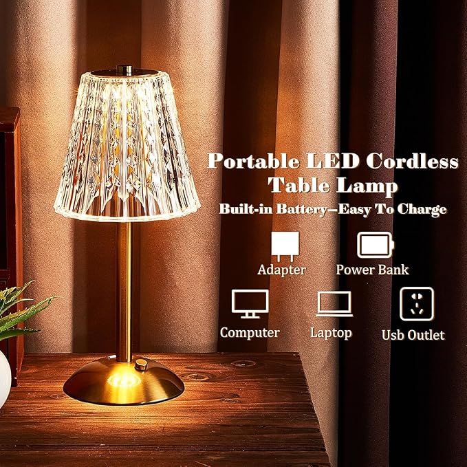 Liliful 6 Pcs LED Portable Cordless Table Lamp Touch Battery Operated Rechargeable Gold Desk Lamp 3 Color Dimmable for Bedroom Living Room Dining (Gold,Classic Style)