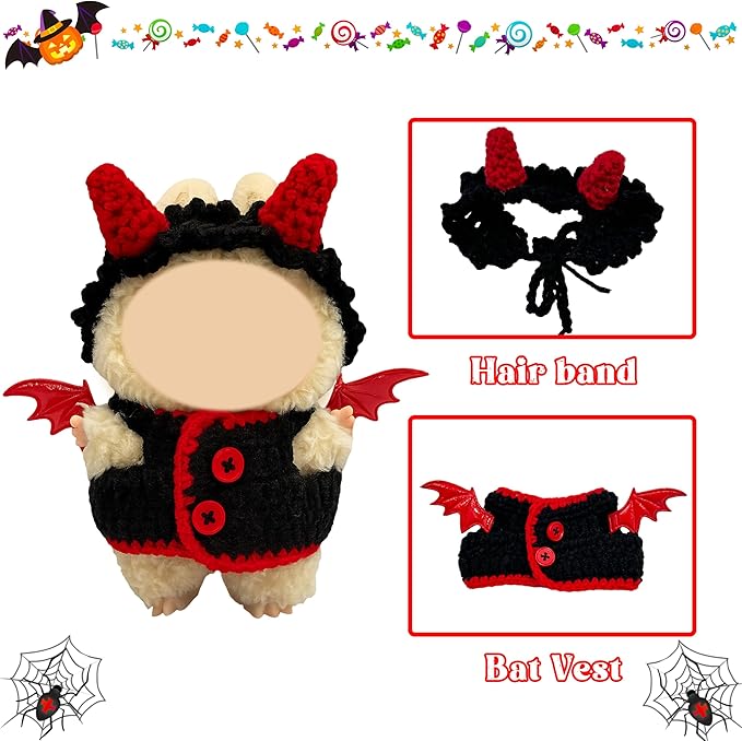 Halloween Clothes for 17cm Doll Outfits, Hat Dress Set for 17cm Dolls, Stylish Adorable Halloween Clothes Accessories (No Doll)