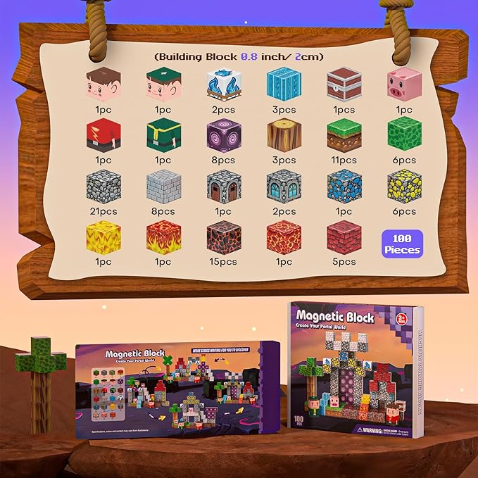100PCS Magnetic Blocks - Magnet Tiles Toys for Kids, Magnetic Building Blocks Cubes, Stacking Magnets Toys for Kids, Birthday Gifts for Boys and Girls Age 3+ Years Old