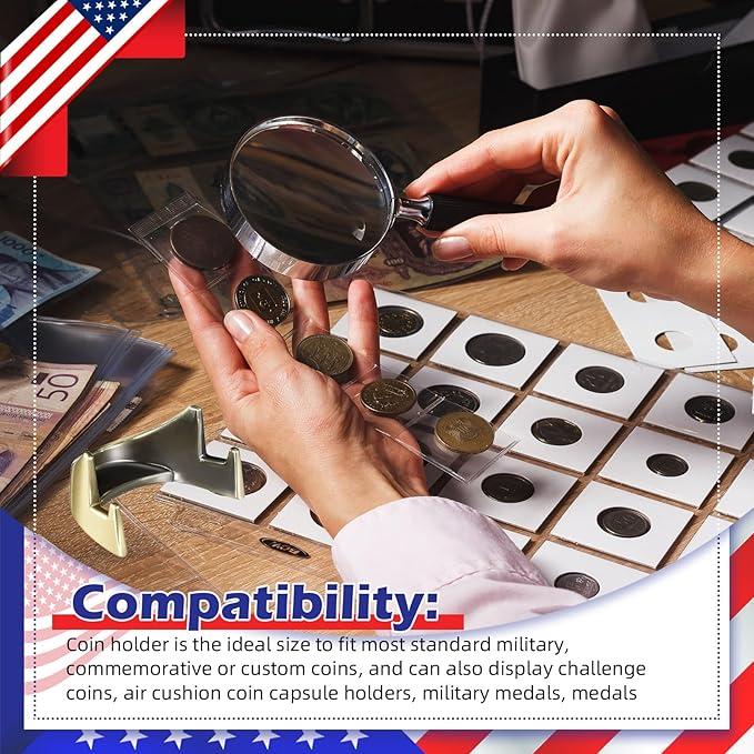 4 Pcs 1.69 Inch Metal Challenge Coin Display Stand Military Coin Holder Medallion Token Holder for Veterans Collectors Fits 2 Inches and up Coins Pocket Watches Medals (Bronze)