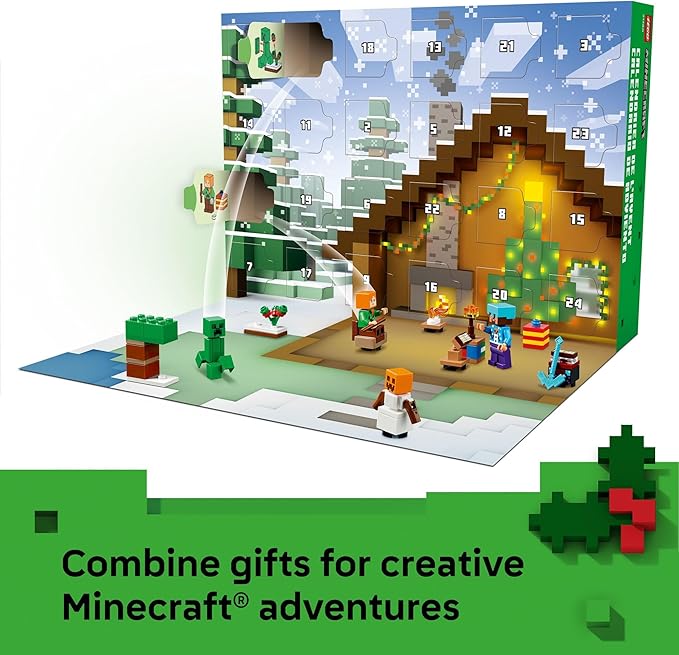 LEGO Minecraft Advent Calendar 2025 Building Toy - Kids Holiday Countdown Set for Boys & Girls, Ages 7+ - 24 Buildable Surprises & 8 Minifigures for Gamers - Collectible Gift for Christmas - 21280