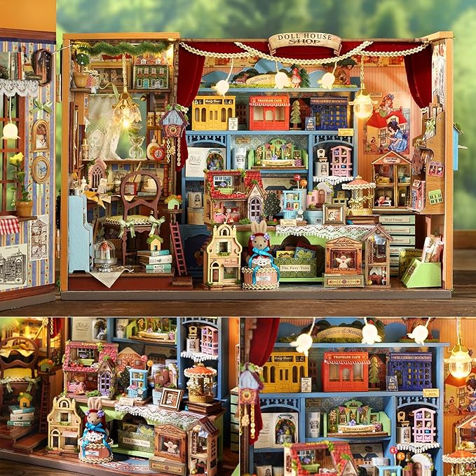 TuKIIE DIY Miniature House Kit with Furniture, 1:24 Scale Creative Room Opened & Closed Wooden Dollhouse Book Nook Plus Dust Proof for Kids Teens Adults(Dollhouse Shop)