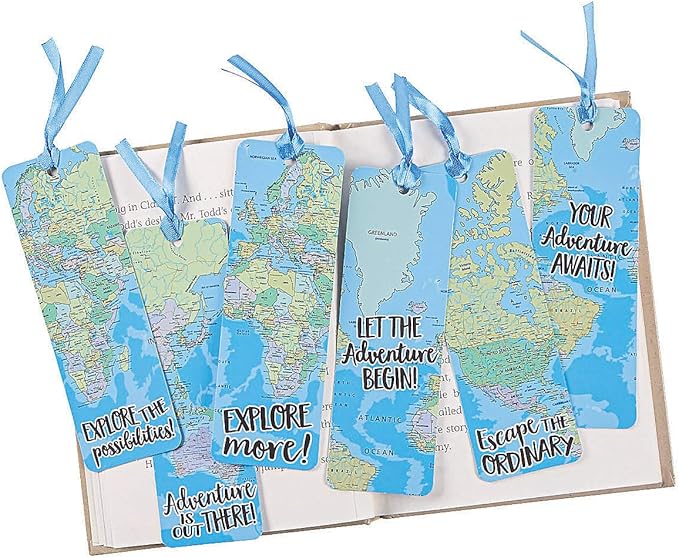 Fun Express 2" x 6" Bulk 48 Piece World Map Multicolor Cardstock Bookmarks - Great for School Incentives and Learning Activities