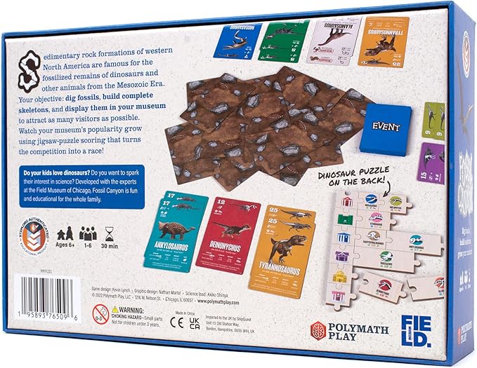 Fossil Canyon Deluxe Edition | Dinosaur Paleontology Family Game | Play Competitively, Cooperatively, or Solo | 1-6 Players, Ages 6 and Up | Field Museum Science Booklet Included