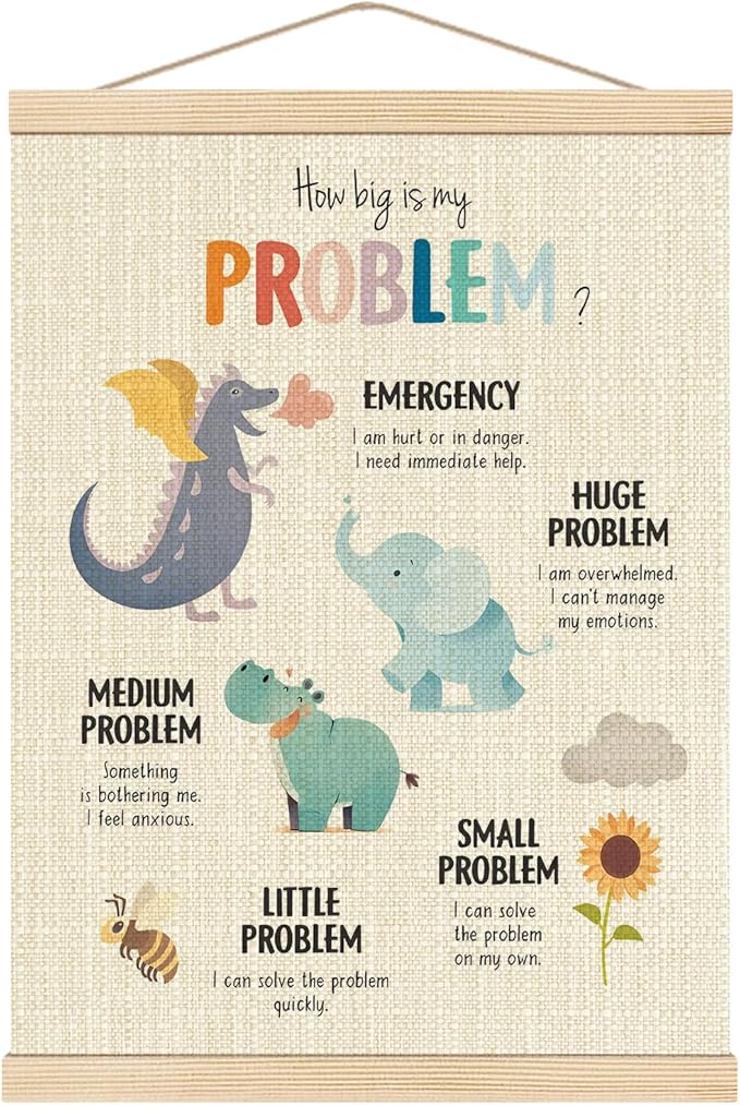 Boat Wades Mental Health Posters for Kids, How Big is My Problem Poster Hanger Frame, Anxiety Relief Hanging Wall Decor for Classroom Calm Down Corner School Counselor Office Decor, 12x16 Inch