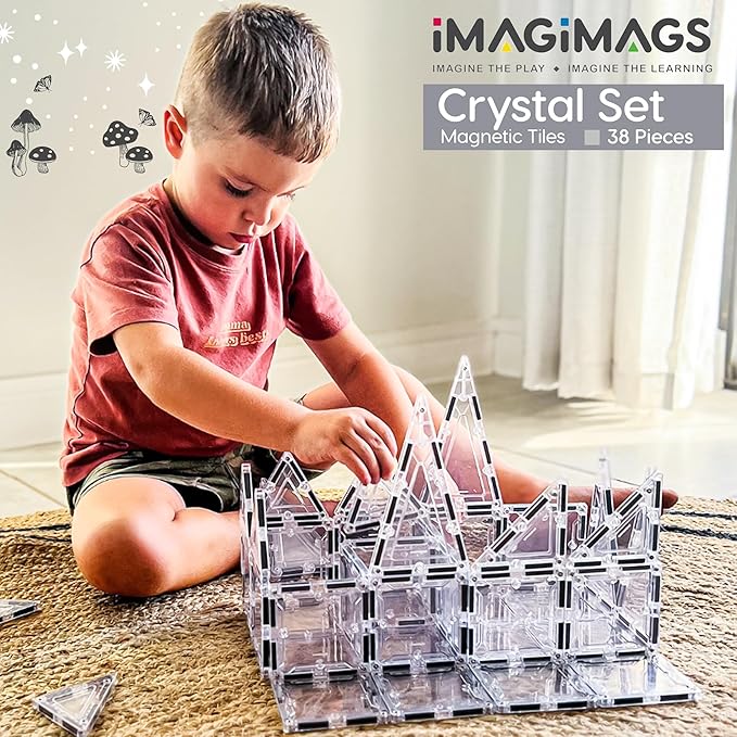 Magnetic Building Tiles, 38 Piece Transparent Clear Crystal Set for Boys Girls Kids, Educational Creative Learning Activity Building Block Toddler Toys, STEM, Children Ages 3 Years +