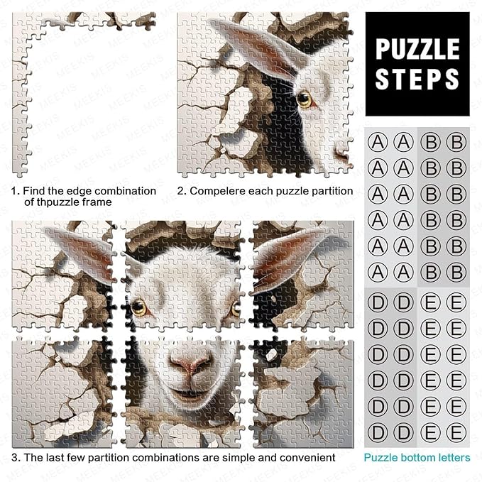 Sheep for Adults Fun Thickened Wooden Jigsaw Puzzles 1000 Piece 3D Animal Toy Intellectual Game Home Decoration Education Game Stress Relief Toy Challenge Educational 1000pcs (75x50cm)