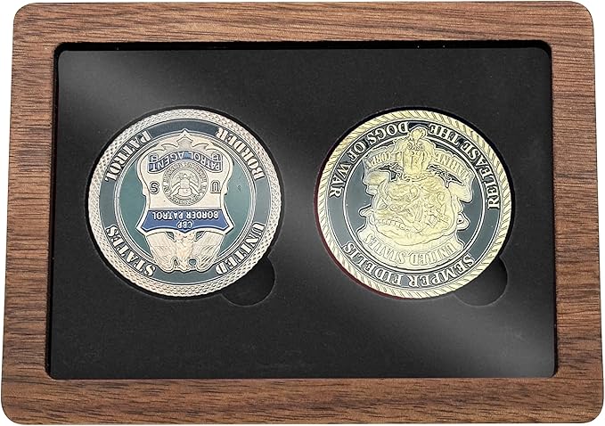 Challenge Coin Display Case Single Coin Display Box Two 1.81" Coin Holder Walnut Wood Coin Box Silver Dollar Coins Storage Box, Coins for Collectors with DIY Adjustable Gasket