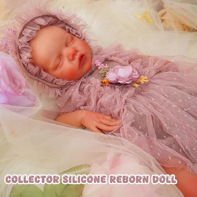 Full Silicone Reborn Baby Doll, 18 Inch Lifelike Newborn Girl, Reborn Baby Dolls Silicone Full Body Sleeping for Therapy & Memory Keepsake